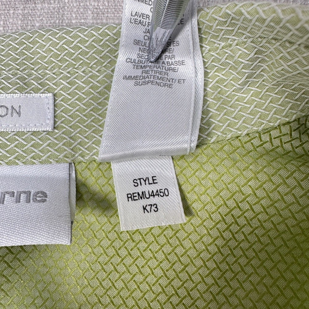 Liz Claiborne Button Down Womens 14 Green Non-Iron Cotton Basketweave REMU4450 - Picture 6 of 11